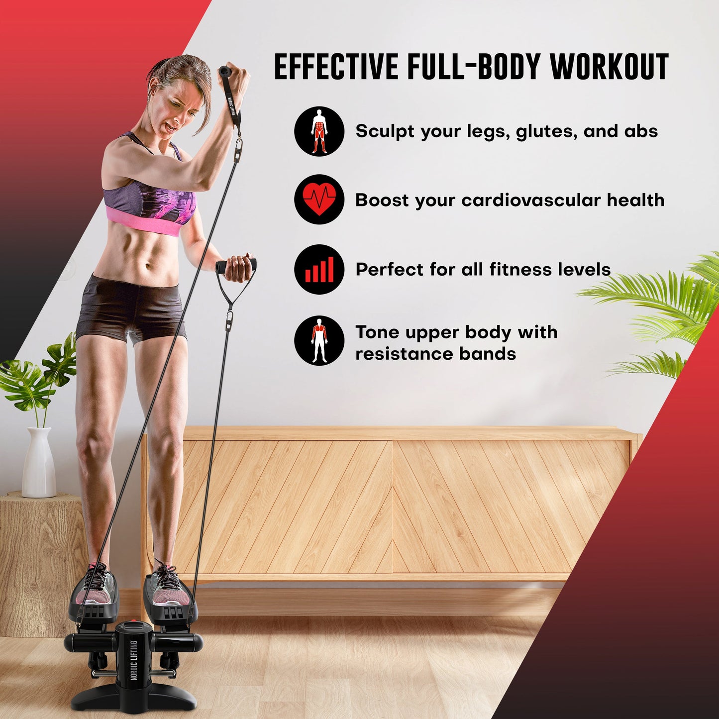 Home Workout Mini Stepper - W/ Resistance Bands Set and Built-In Tracking Monitor